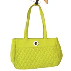 Vera Bradley neon green fabric quilt tote bag